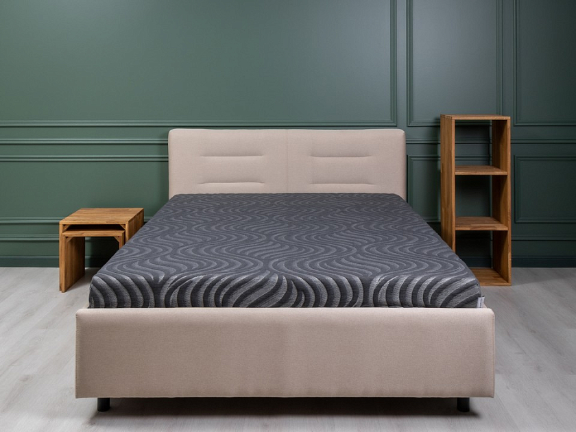 Кровать Nuvola-8 NEW 140x190 Ткань: Рогожка Тетра Голубой - Кровать в лаконичном стиле с горизонтальной отстрочкой  в изголовье