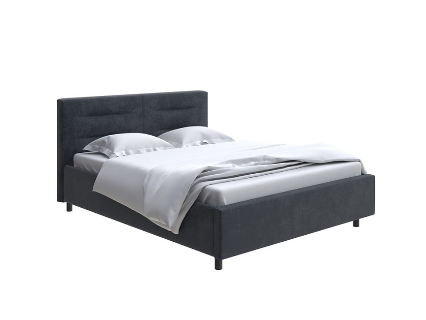 Кровать Nuvola-8 NEW 160x200 Ткань: Велюр Casa Графитовый - Кровать в лаконичном стиле с горизонтальной отстрочкой  в изголовье