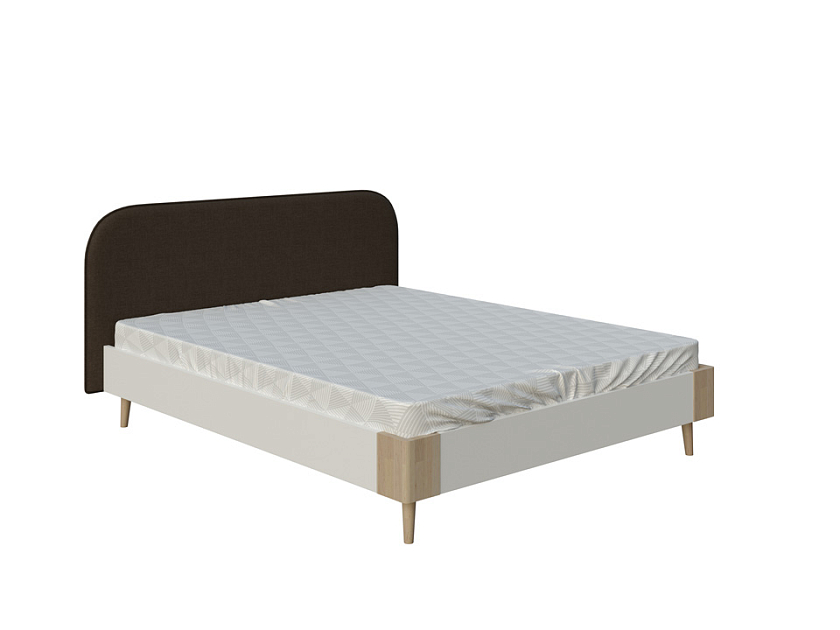 Кровать Lagom Plane Chips 200x190 ЛДСП+ткань Лама Шоколад/ЛДСП Белый Жемчуг/Масло-воск Natura (Бук) - Оригинальная кровать без встроенного основания из ЛДСП с мягкими элементами.