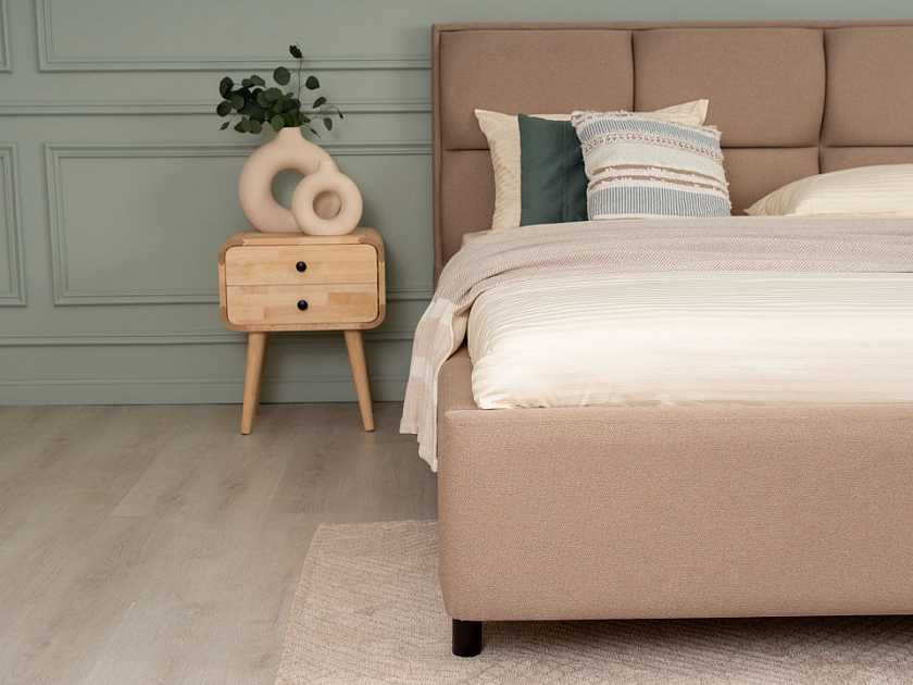 Кровать Malina 90x200 Ткань: Флок Бентлей Песок - Изящная кровать без встроенного основания из массива сосны с мягкими элементами.