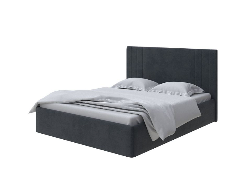 Кровать Liberty 160x200 Ткань: Велюр Teddy Древесный уголь - Аккуратная мягкая кровать в обивке из мебельной ткани