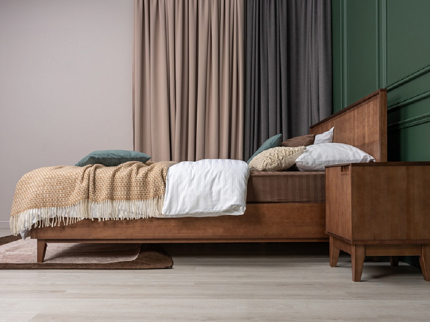 Кровать Tempo 200x200 Массив (сосна) Масло-воск Антик - Кровать из массива с вертикальной фрезеровкой и декоративным обрамлением изголовья