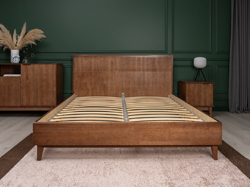 Кровать Tempo 160x200 Массив (сосна) Масло-воск Антик - Кровать из массива с вертикальной фрезеровкой и декоративным обрамлением изголовья
