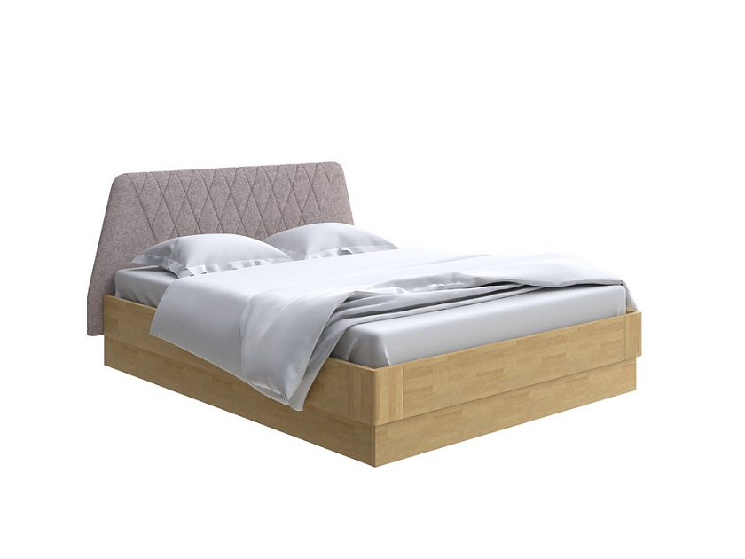Кровать Lagom Hill Wood с подъемным механизмом 160x200 Ткань/Массив (береза) Levis 25 Светло-коричневый/Масло-воск Natura (Береза) - Кровать со встроенным основанием. 