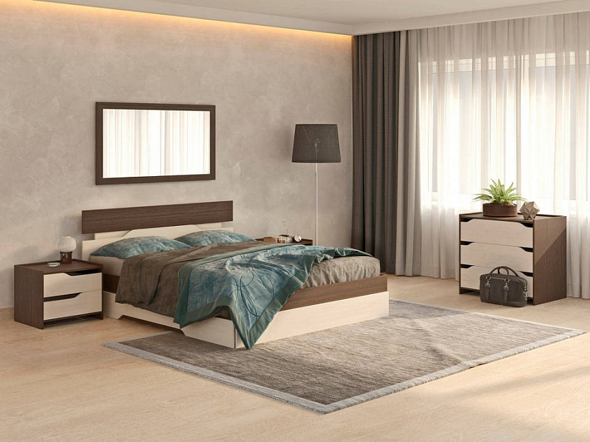Кровать Milton 80x190 ЛДСП Дуб Венге/Дуб Шамони светлый - Современная кровать с оригинальным изголовьем.