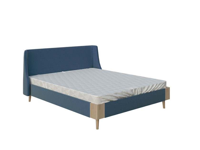 Кровать Lagom Side Soft 140x200 Ткань/Массив (бук) Лама Индиго/Масло-воск Natura (Бук) - Оригинальная кровать в обивке из мебельной ткани.