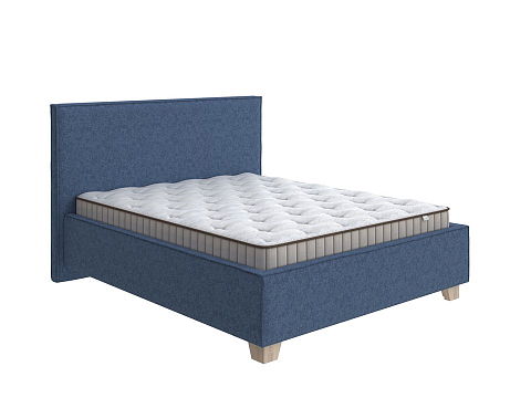 Синяя кровать Hygge Simple - Мягкая кровать с ножками из массива березы и объемным изголовьем