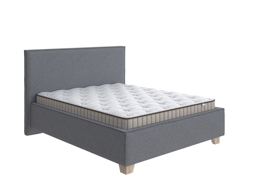 Кровать Hygge Simple 90x200 Искусственная шерсть Лама Темно-серый - Мягкая кровать с ножками из массива березы и объемным изголовьем