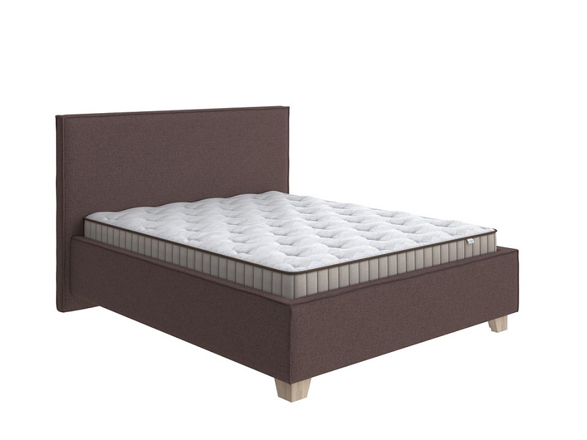Кровать Hygge Simple 200x220 Искусственная шерсть Лама Шоколад - Мягкая кровать с ножками из массива березы и объемным изголовьем
