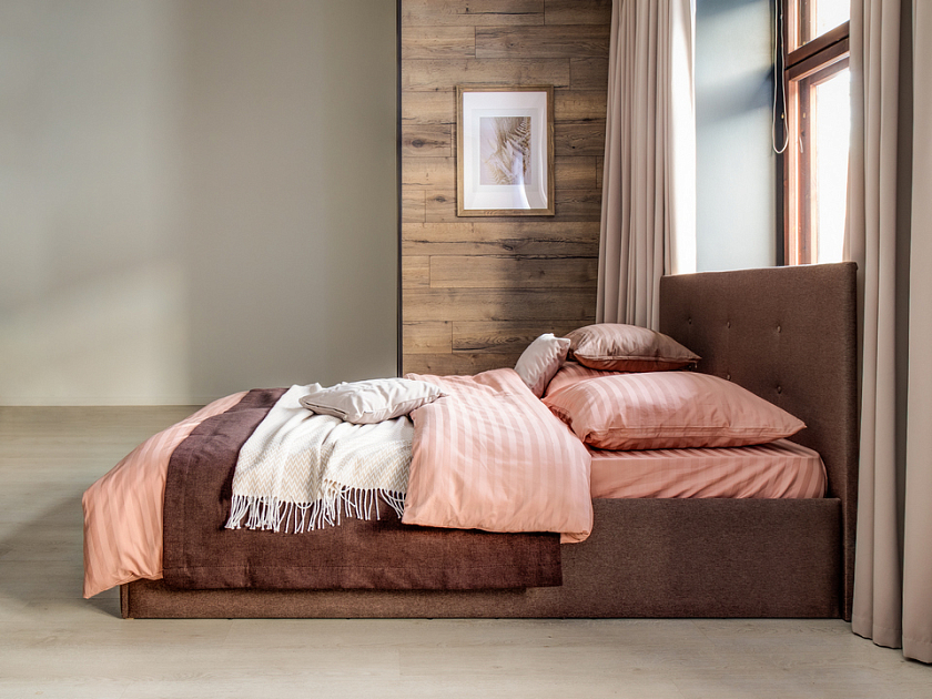 Кровать Forsa 140x200 Ткань: Велюр Ultra Розовый мусс - Универсальная кровать с мягким изголовьем, выполненным из рогожки.
