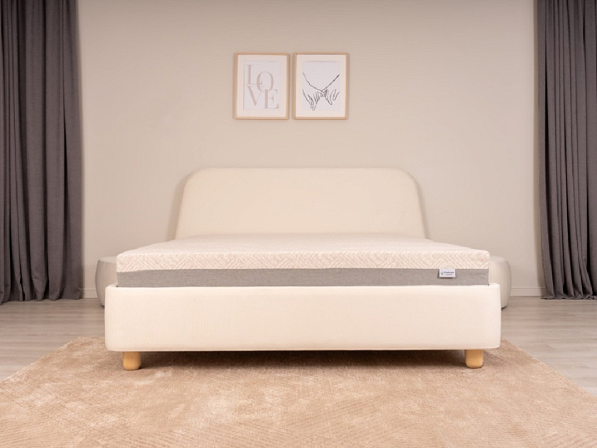 Кровать Sten Berg 120x200 Ткань/Массив (береза) Тетра Молочный/Масло-воск Natura - Симметричная мягкая кровать.