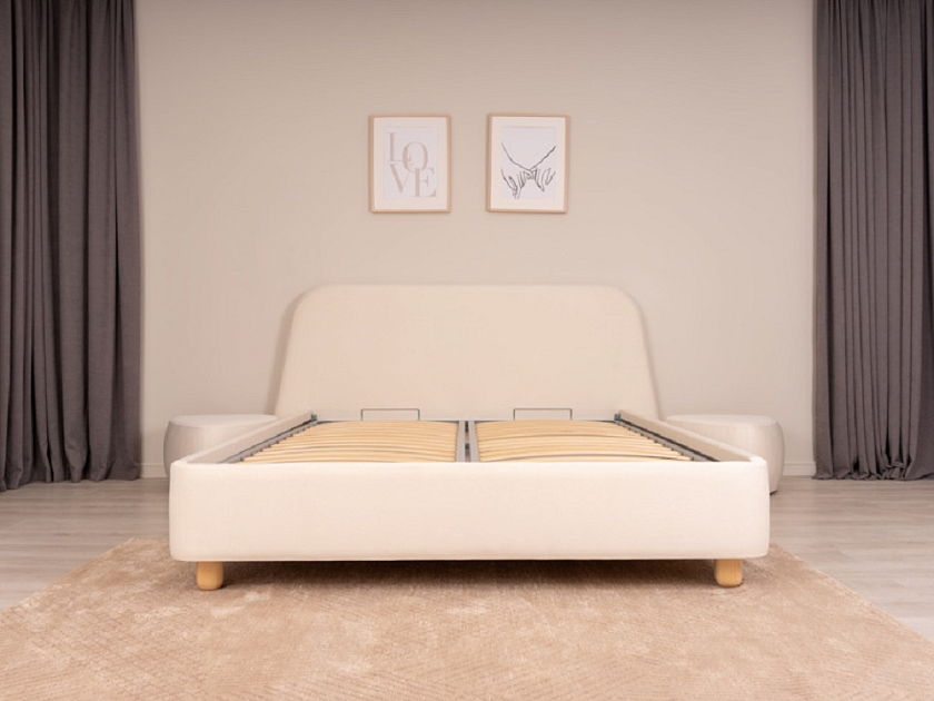 Кровать Sten Berg 90x190 Ткань/Массив (береза) Тетра Молочный/Масло-воск Natura - Симметричная мягкая кровать.