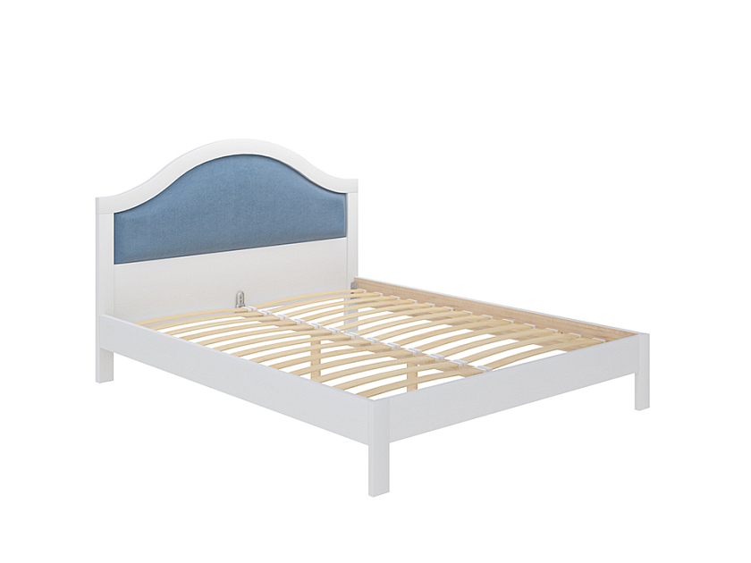 Кровать Ontario 80x180 Ткань/Массив Тетра Голубой/Белая эмаль (сосна) - Уютная кровать из массива с мягким изголовьем