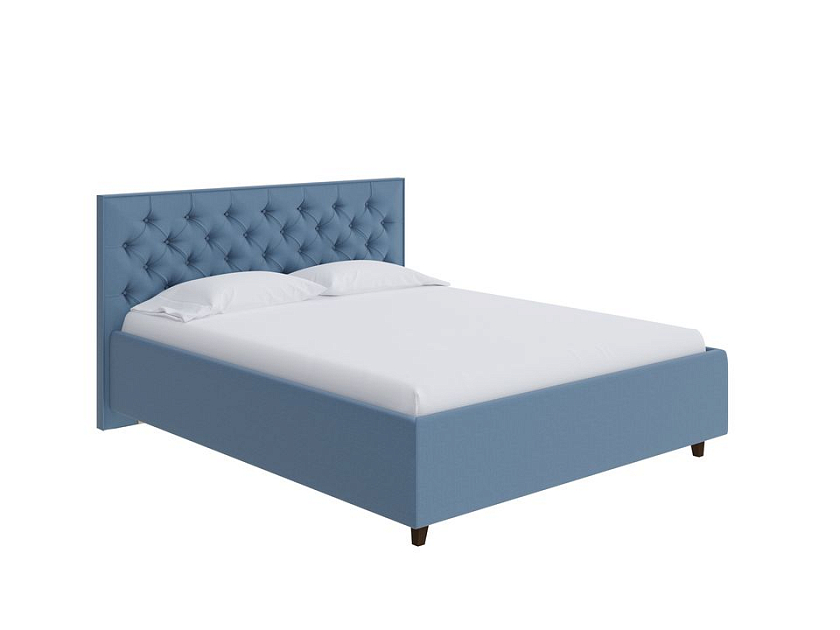 Кровать Teona 160x200 Ткань: Велюр Forest 562 Голубой - Кровать с высоким изголовьем, украшенным благородной каретной пиковкой.