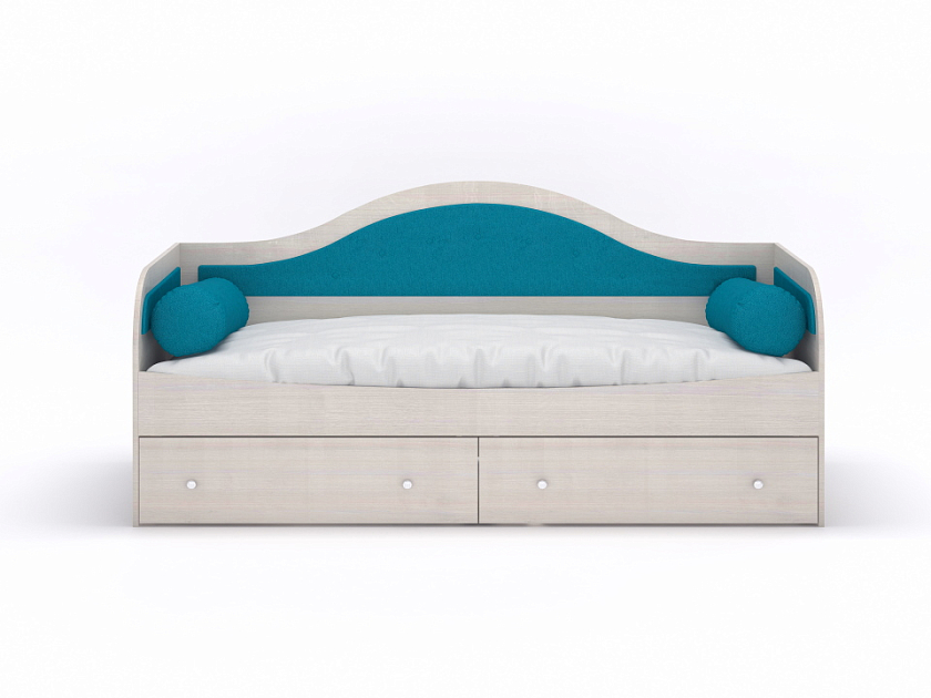 Кровать Lori 120x200  Белый/Лофти Лазурь - Детская кровать со встроенным основанияем, 2 выкатными ящиками и 2 подушками-валиками