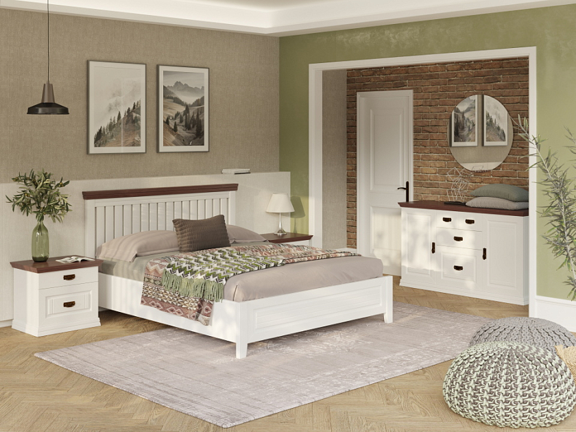 Кровать Olivia 180x190 Массив (сосна) Белая эмаль/Орех - Кровать из массива с контрастной декоративной планкой.