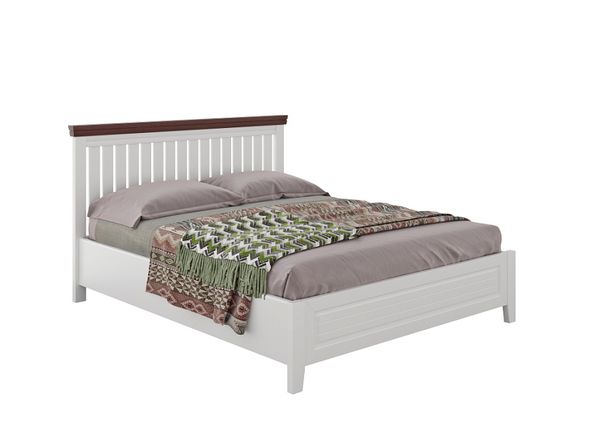Кровать Olivia 90x190 Массив (береза) Белая эмаль/Орех - Кровать из массива с контрастной декоративной планкой.