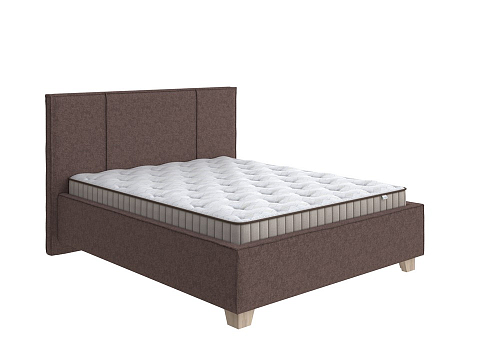 Односпальная кровать Hygge Line - Мягкая кровать с ножками из массива березы и объемным изголовьем